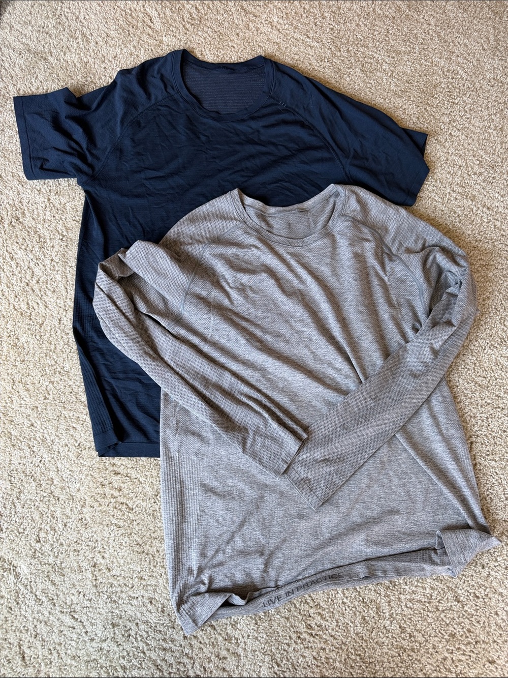 Lululemon Men's Long Sleeve and Short Sleeve Crew Pack - Gray & Navy bundle XL
